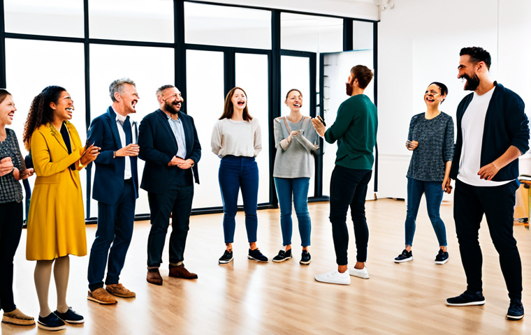 연극배우와 연기 학원 추천 - Improvisation Workshop Scene**

"A diverse group of people participating in a lively improvisation w...
