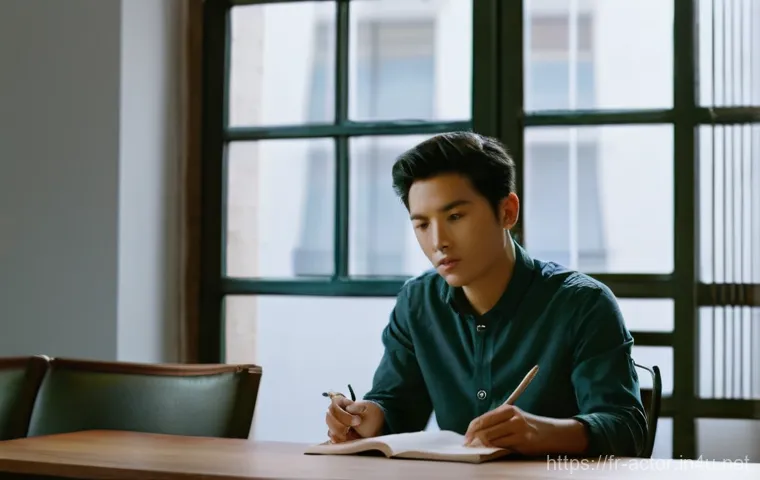 연극배우의 콜드리딩 연습 - **Prompt 1: The Initial Encounter with the Script**
    "A young, diverse actor, approximately 20-30...