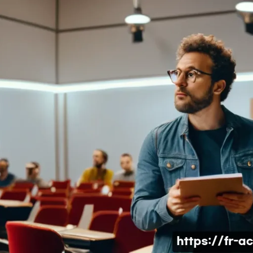 연극배우로서 비평 수용하기 - A professional actor in a modern French theater rehearsal room, attentively listening to a director’...