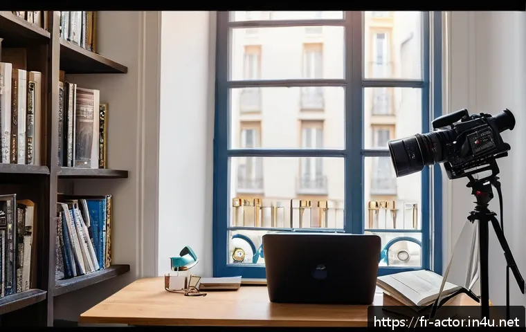 연극배우를 위한 오디션 사이트 - A professional French actor’s home studio setup for online auditions: a well-lit, cozy Parisian apar...