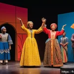 Home 18 연극배우와 문화 다양성 연극 - A vibrant contemporary theater stage scene depicting a diverse cast of actors representing multiple ...